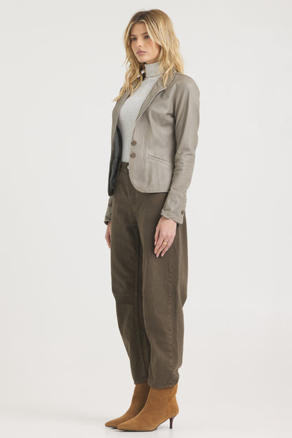 Amelia Patina Leather Jacket Taupe