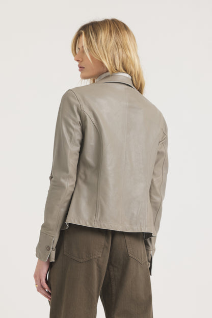 Amelia Patina Leather Jacket Taupe