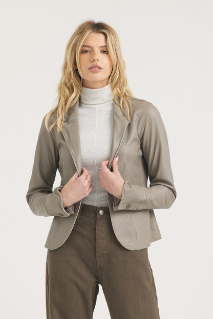 Amelia Patina Leather Jacket Taupe