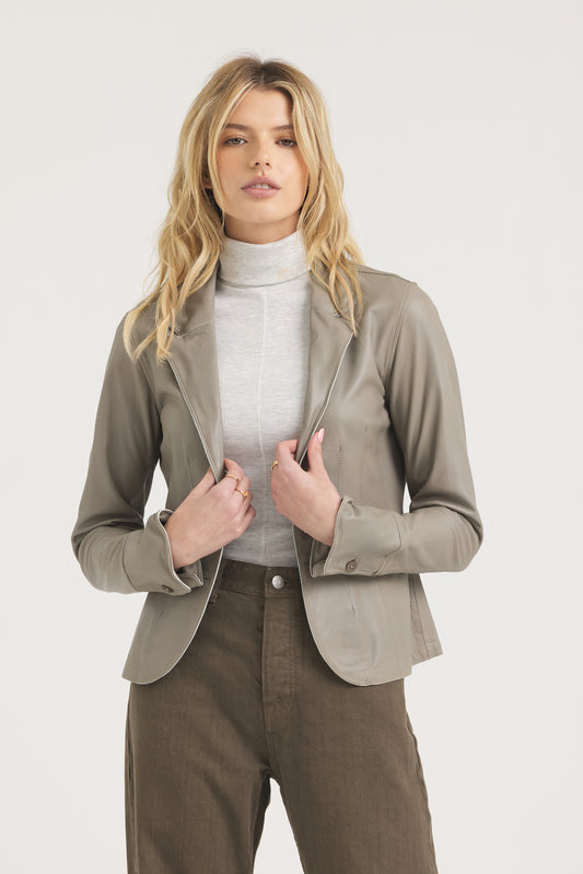 Amelia Patina Leather Jacket Taupe