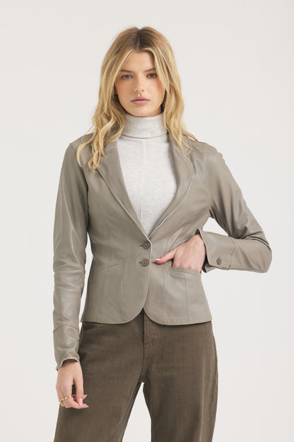 Amelia Patina Leather Jacket Taupe