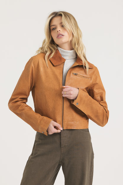 Moira Wrinkled Leather Jacket Au lait