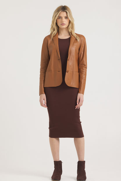 Allison Burnished Leather Jacket Caramel