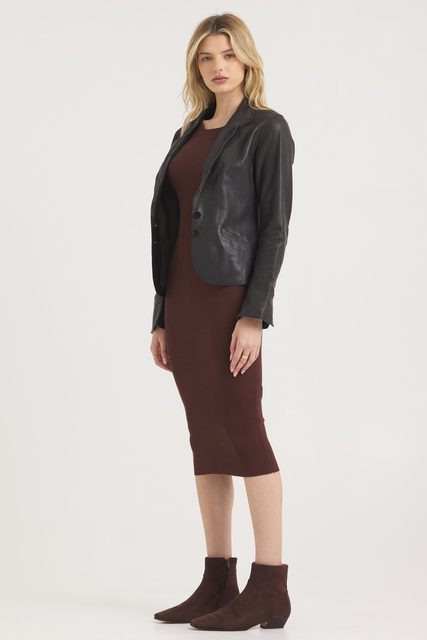 Amelia Wrinkled Leather Jacket Chocolate