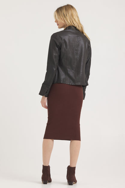 Amelia Wrinkled Leather Jacket Chocolate