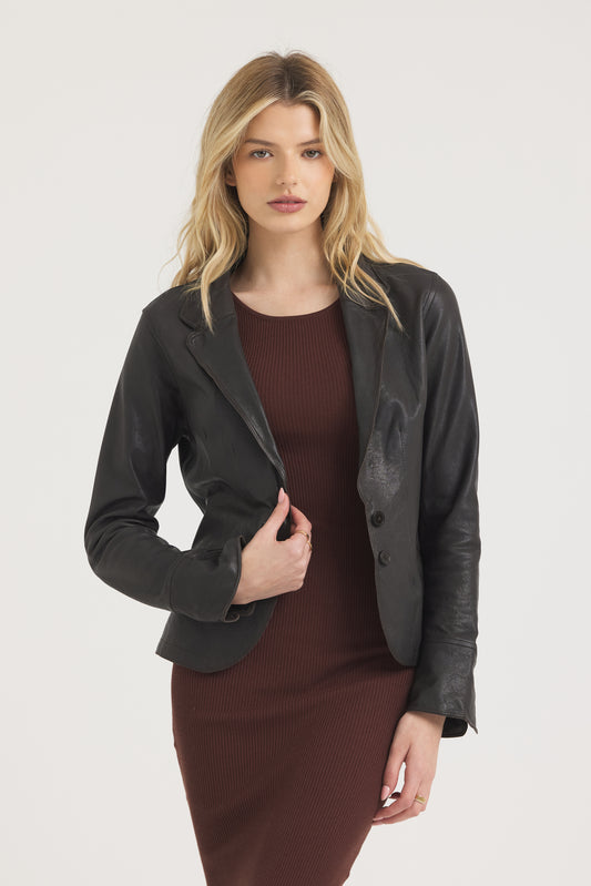 Amelia Wrinkled Leather Jacket Chocolate