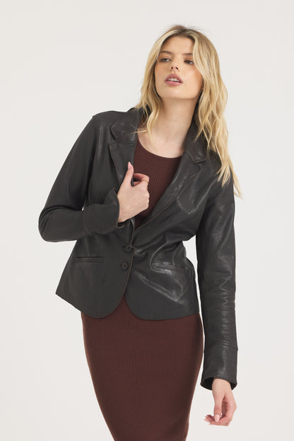 Amelia Wrinkled Leather Jacket Chocolate