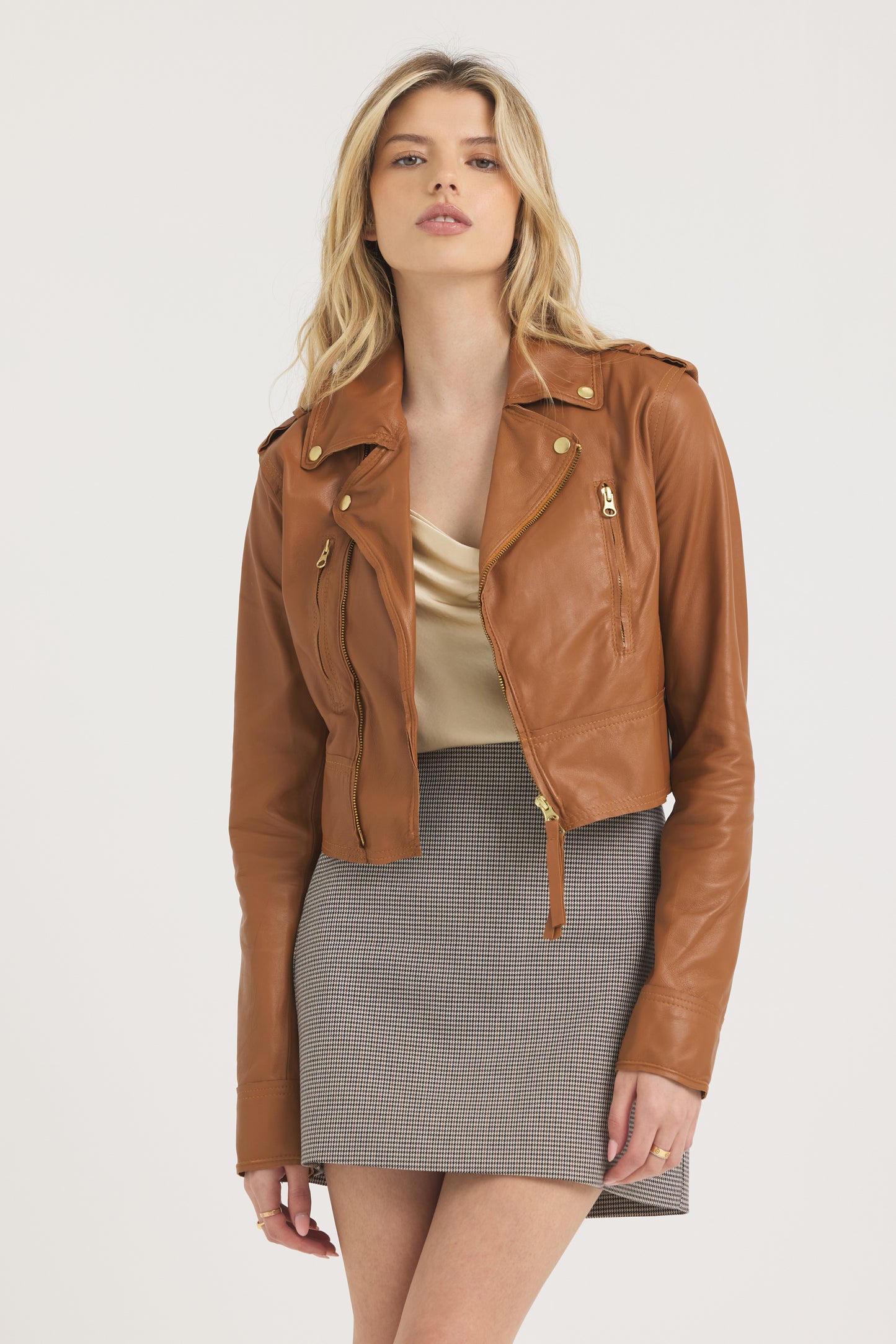 Erin Burnished Leather Jacket Caramel