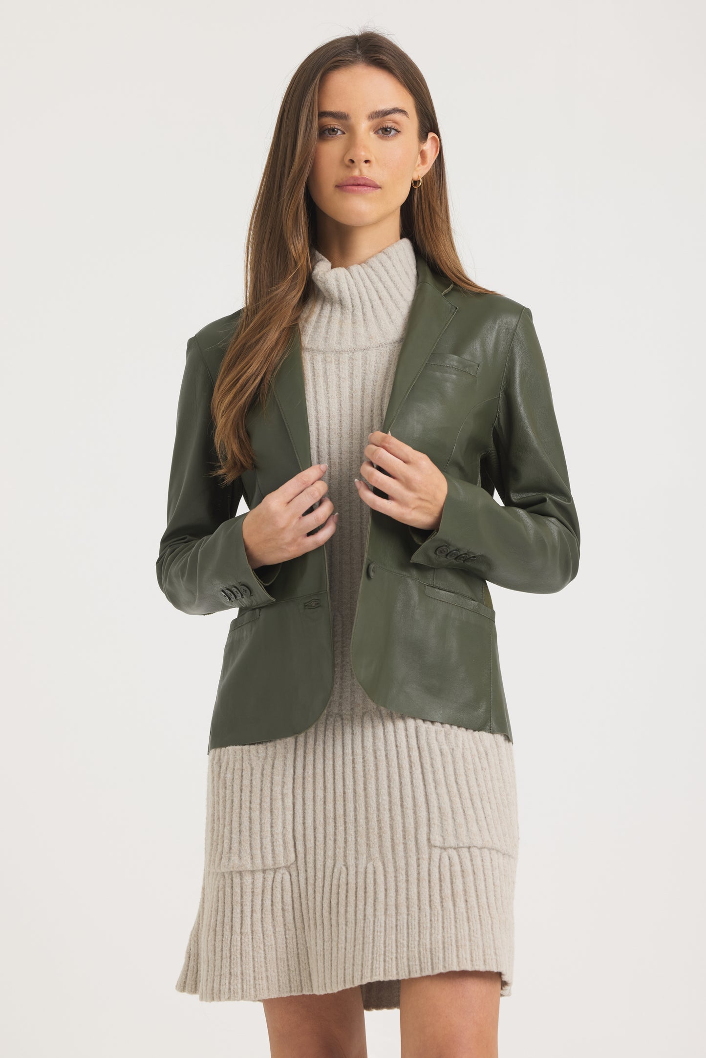 Allison Burnished Leather Jacket Thyme