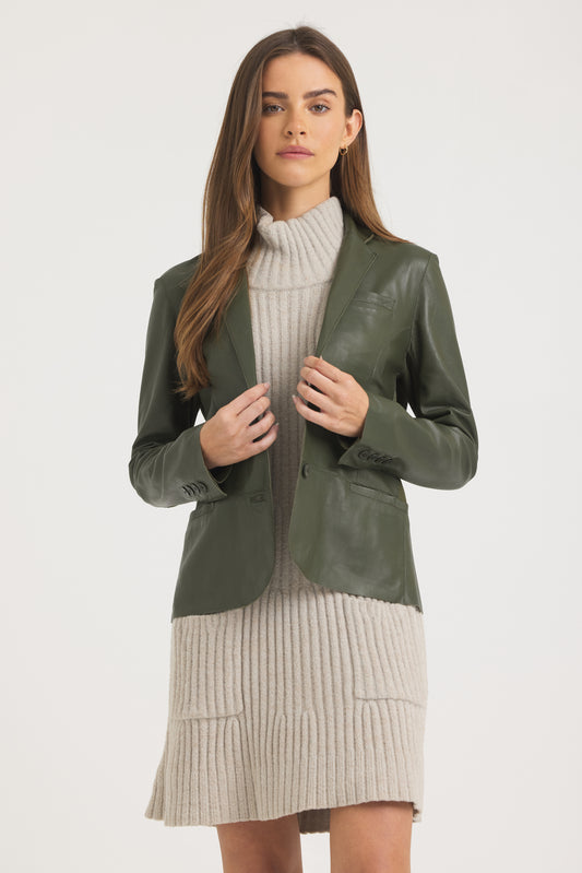 Allison Burnished Leather Jacket Thyme