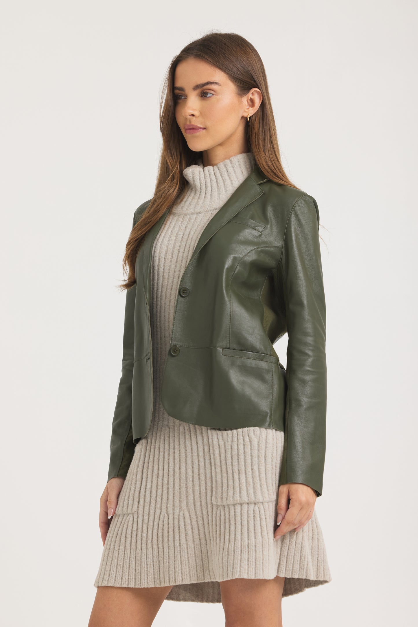 Allison Burnished Leather Jacket Thyme