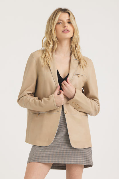 Cara Patina Leather Jacket Sand
