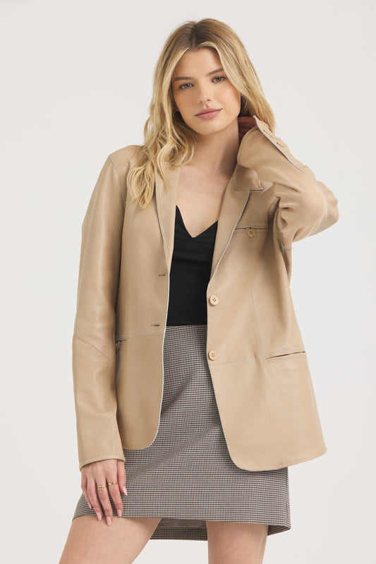Cara Patina Leather Jacket Sand
