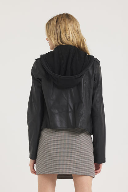 Molly Burnished Leather Jacket Black