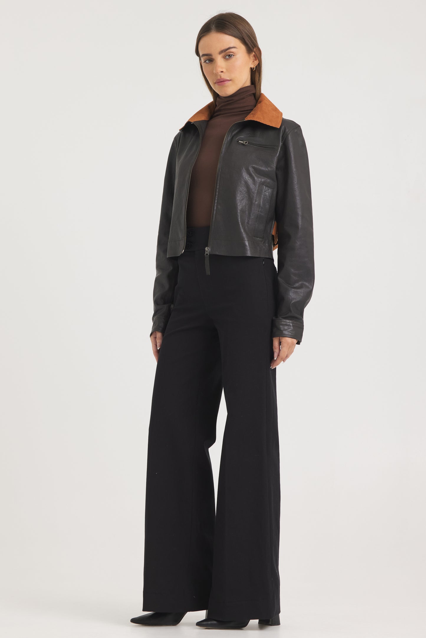 Moira Wrinkled Leather Jacket Chocolate