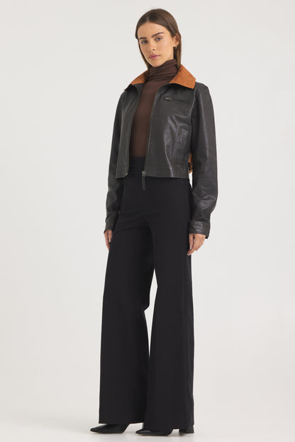Moira Wrinkled Leather Jacket Chocolate