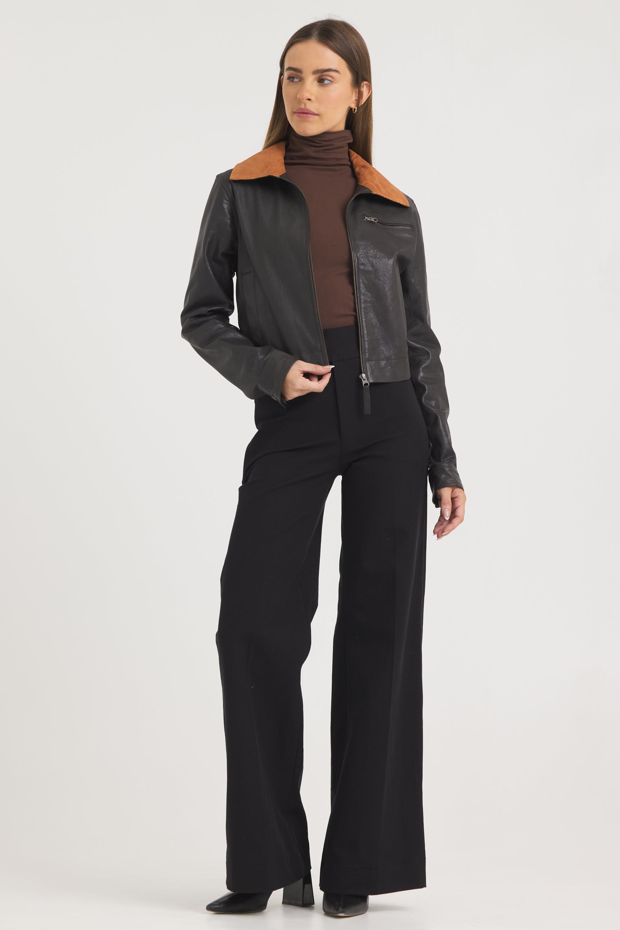 Moira Wrinkled Leather Jacket Chocolate – jakett