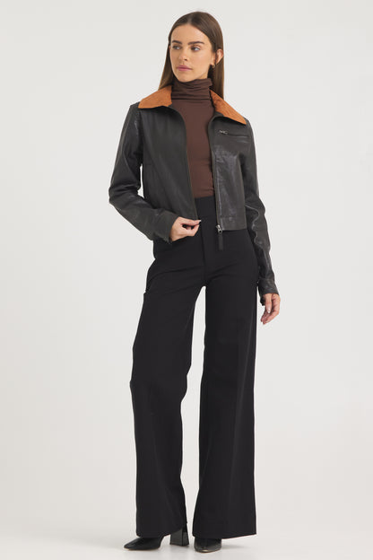 Moira Wrinkled Leather Jacket Chocolate