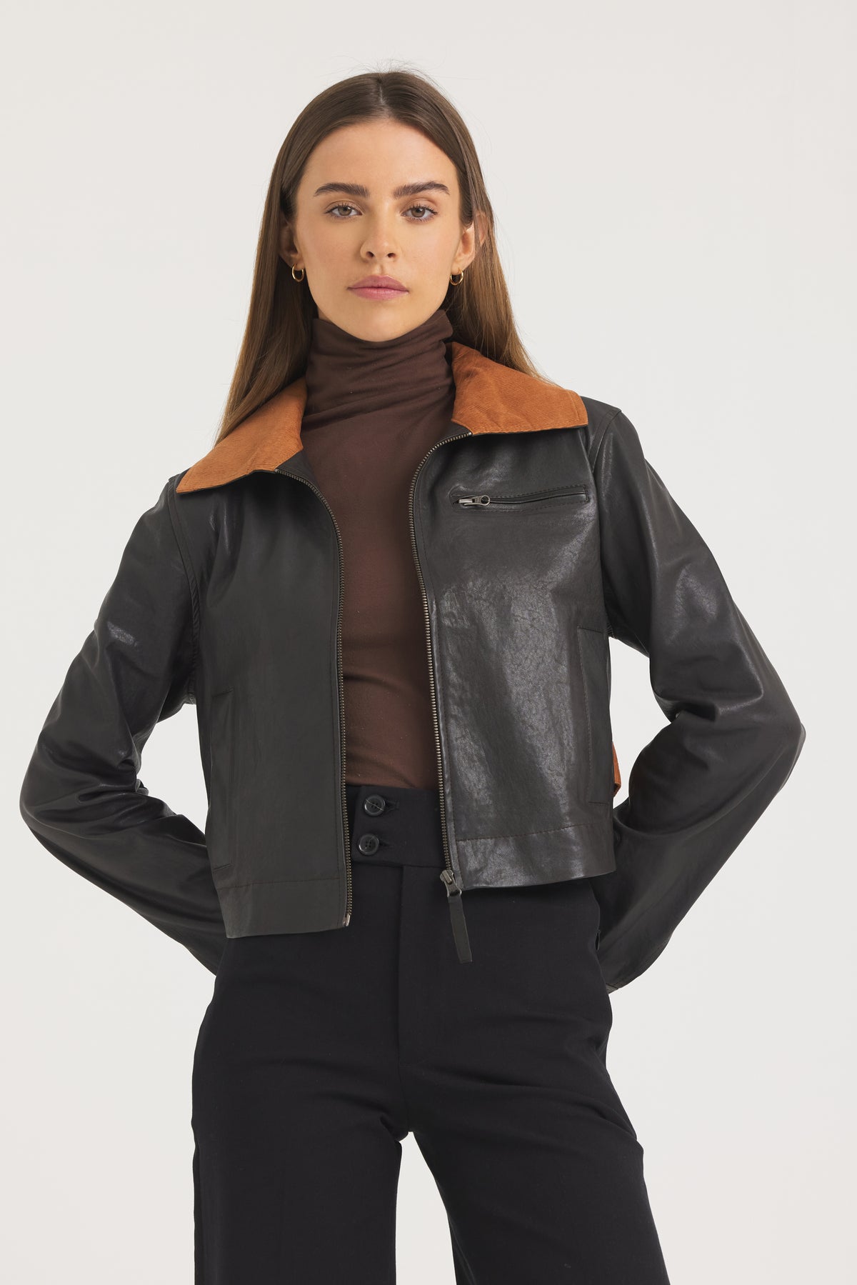 Moira Wrinkled Leather Jacket Chocolate – jakett