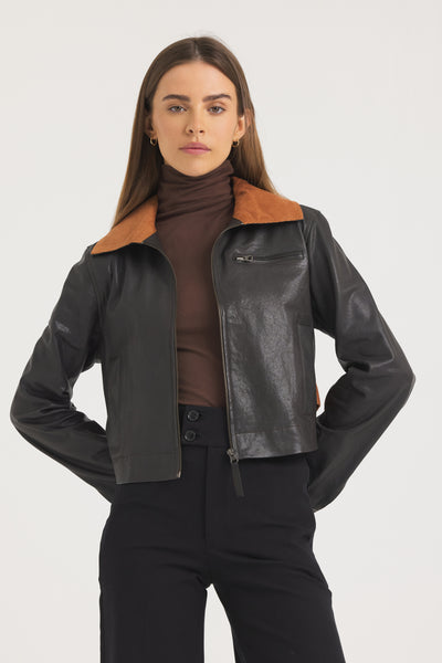 Moira Wrinkled Leather Jacket Chocolate – jakett