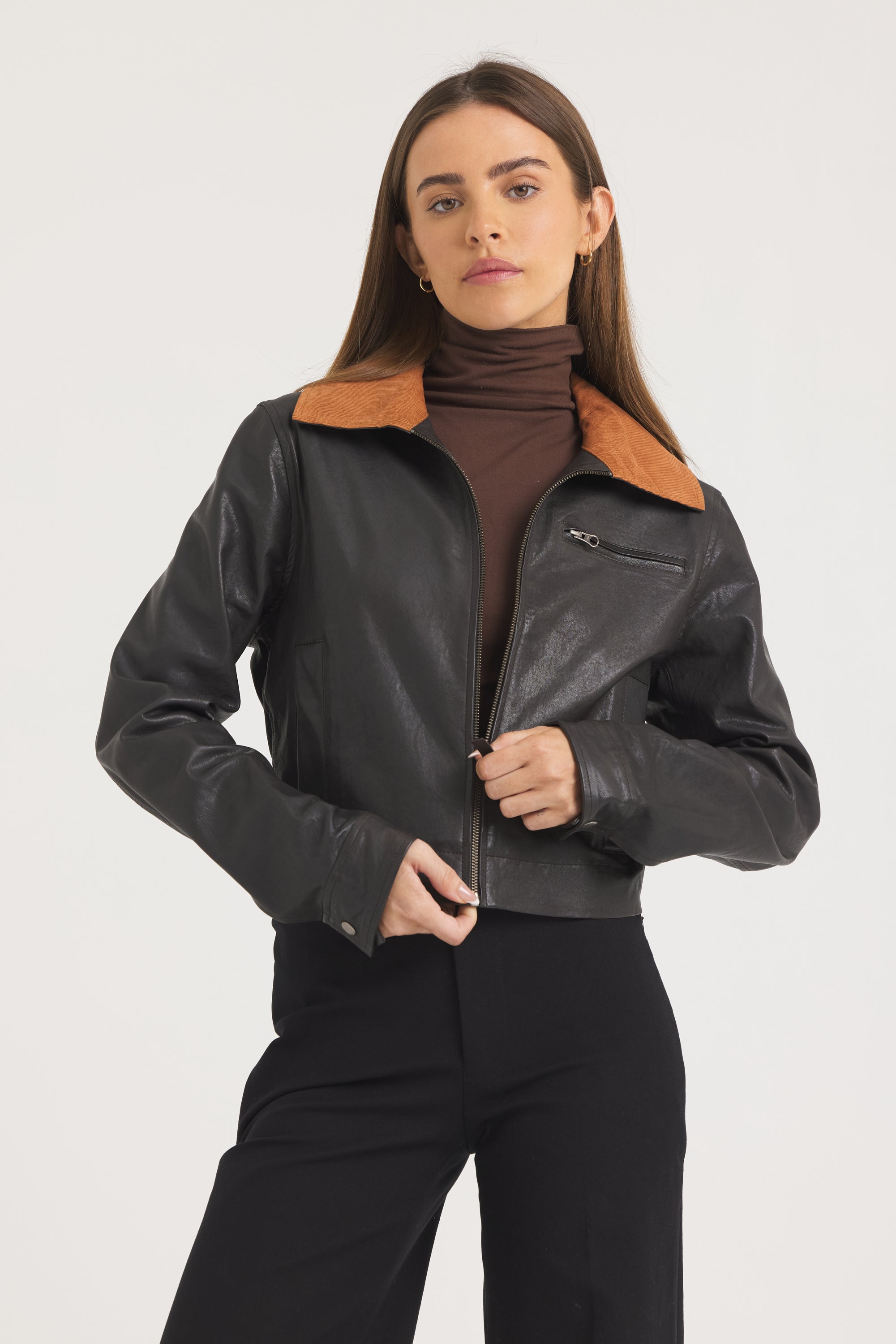 Moira Wrinkled Leather Jacket Chocolate – jakett