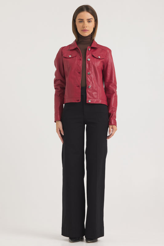 Alexa Burnished Leather Jacket Red