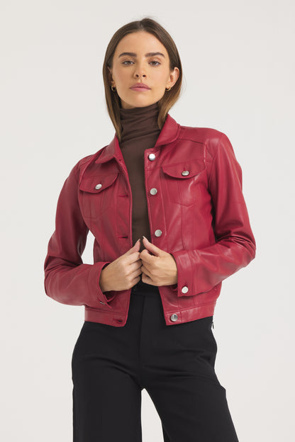 Alexa Burnished Leather Jacket Red