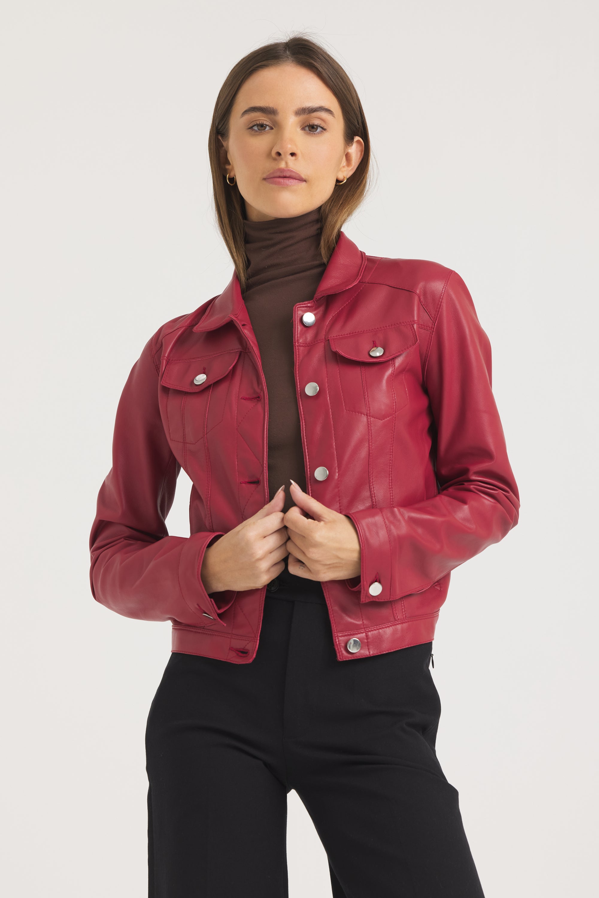 Alexa Burnished Leather Jacket Red- No Fringe – jakett