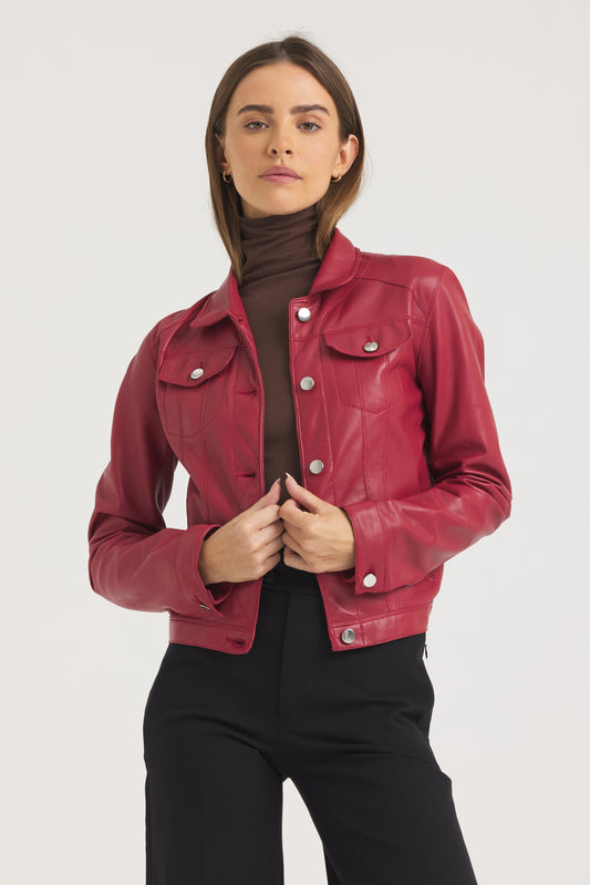 Alexa Burnished Leather Jacket Red- No Fringe