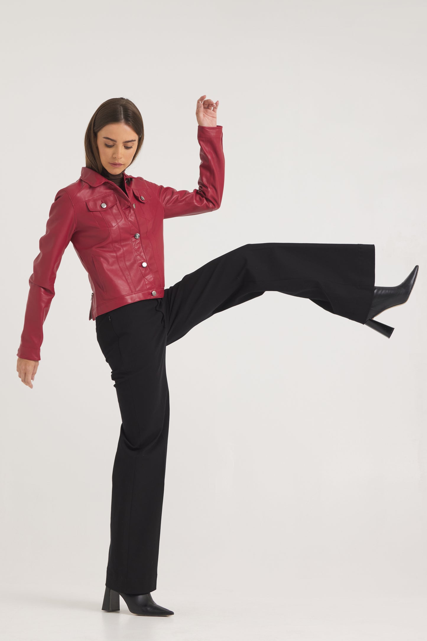 Alexa Burnished Leather Jacket Red