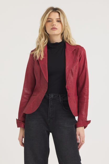 Amelia Wrinkled Leather Jacket Red