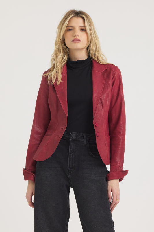 Amelia Wrinkled Leather Jacket Red