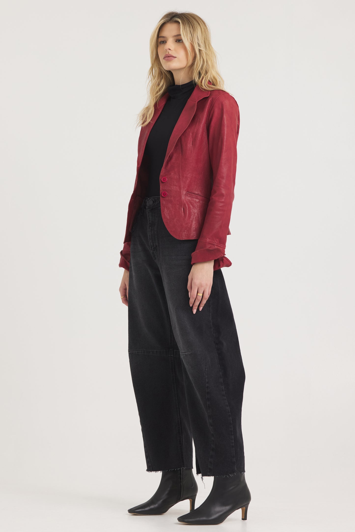 Amelia Wrinkled Leather Jacket Red