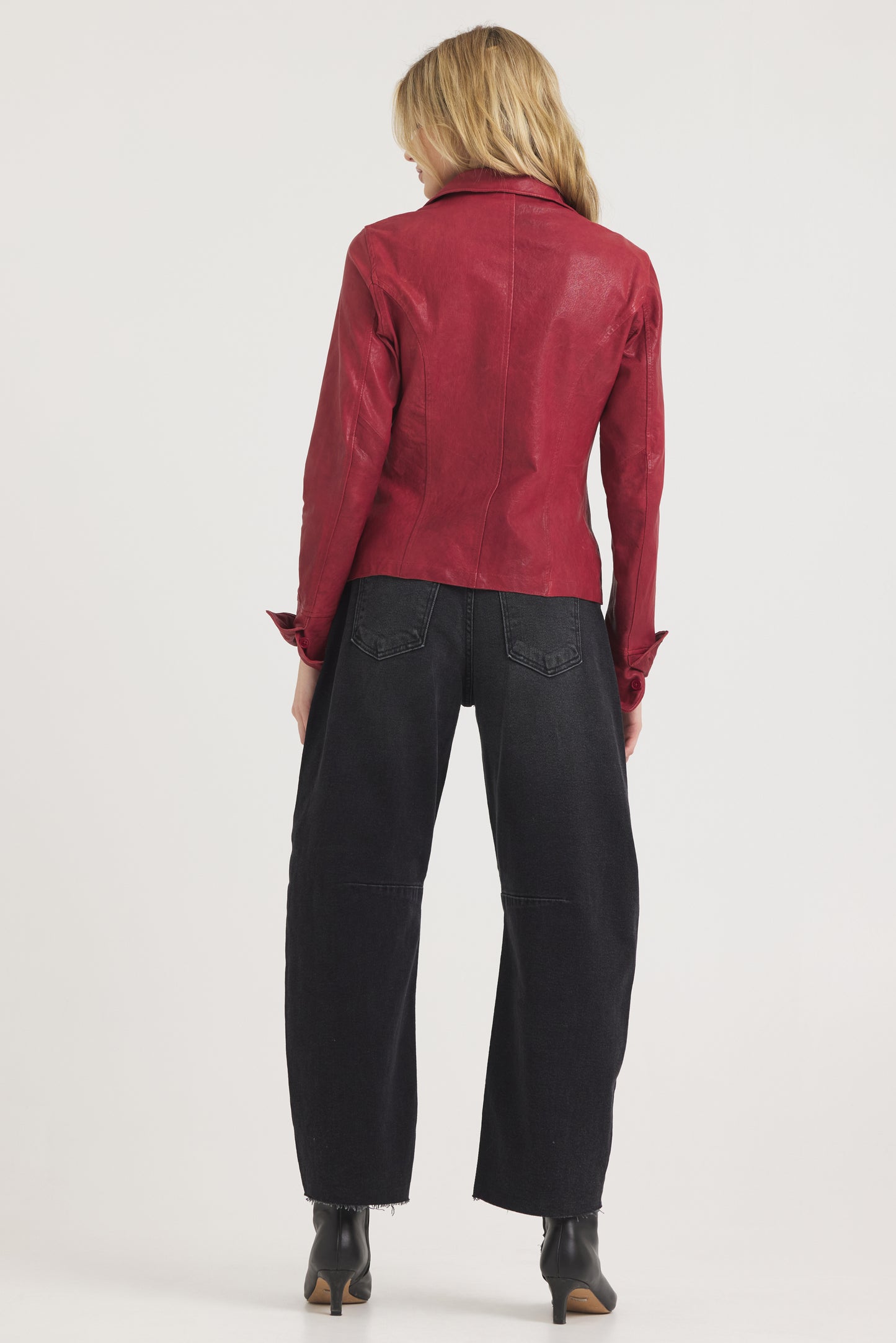 Amelia Wrinkled Leather Jacket Red