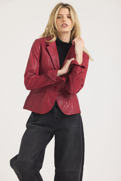 Amelia Wrinkled Leather Jacket Red