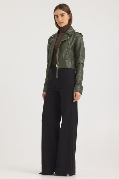 Erin Burnished Leather Jacket Thyme