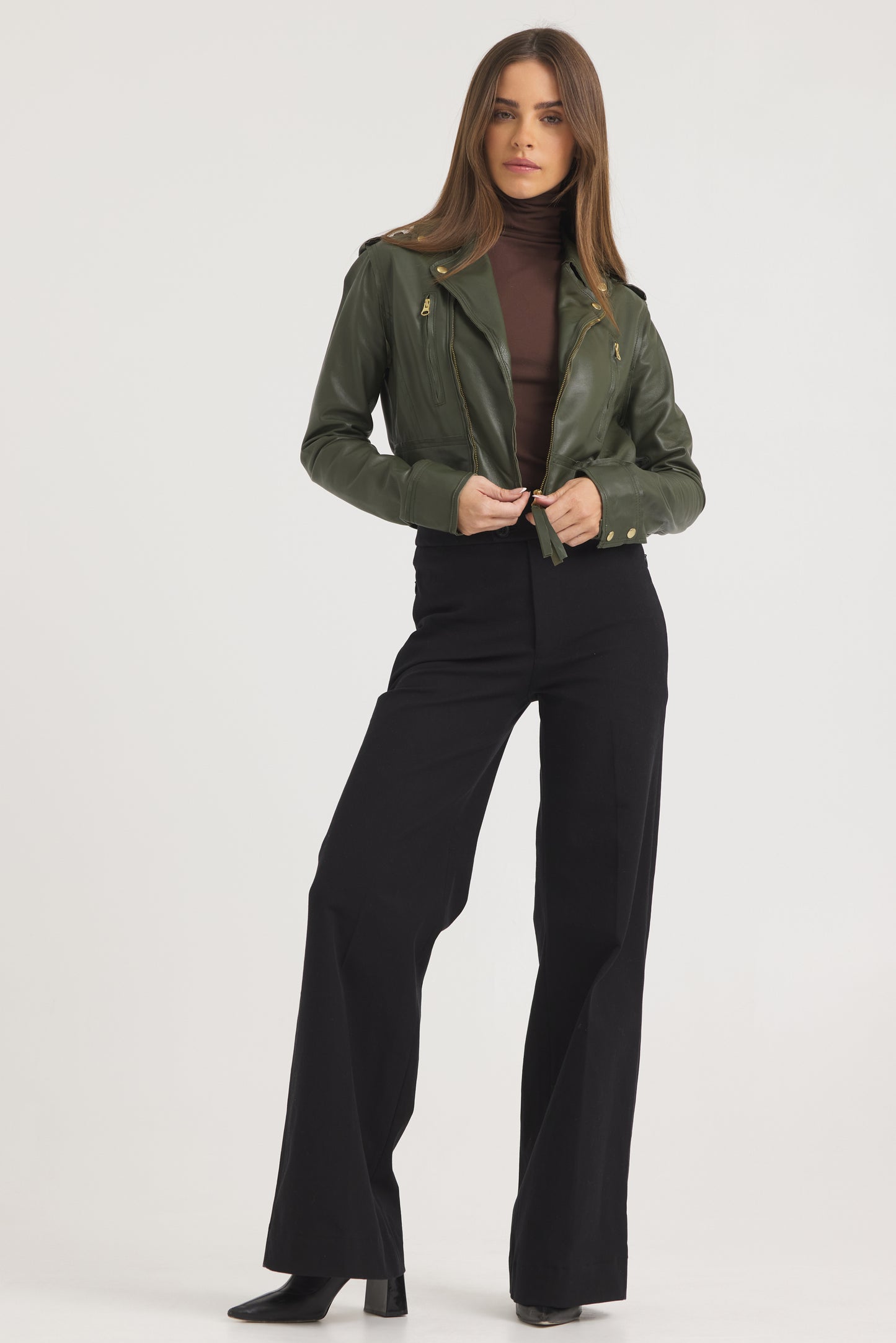 Erin Burnished Leather Jacket Thyme