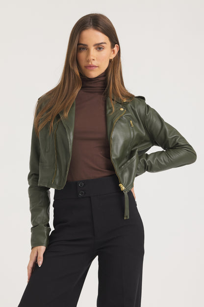 Erin Burnished Leather Jacket Thyme