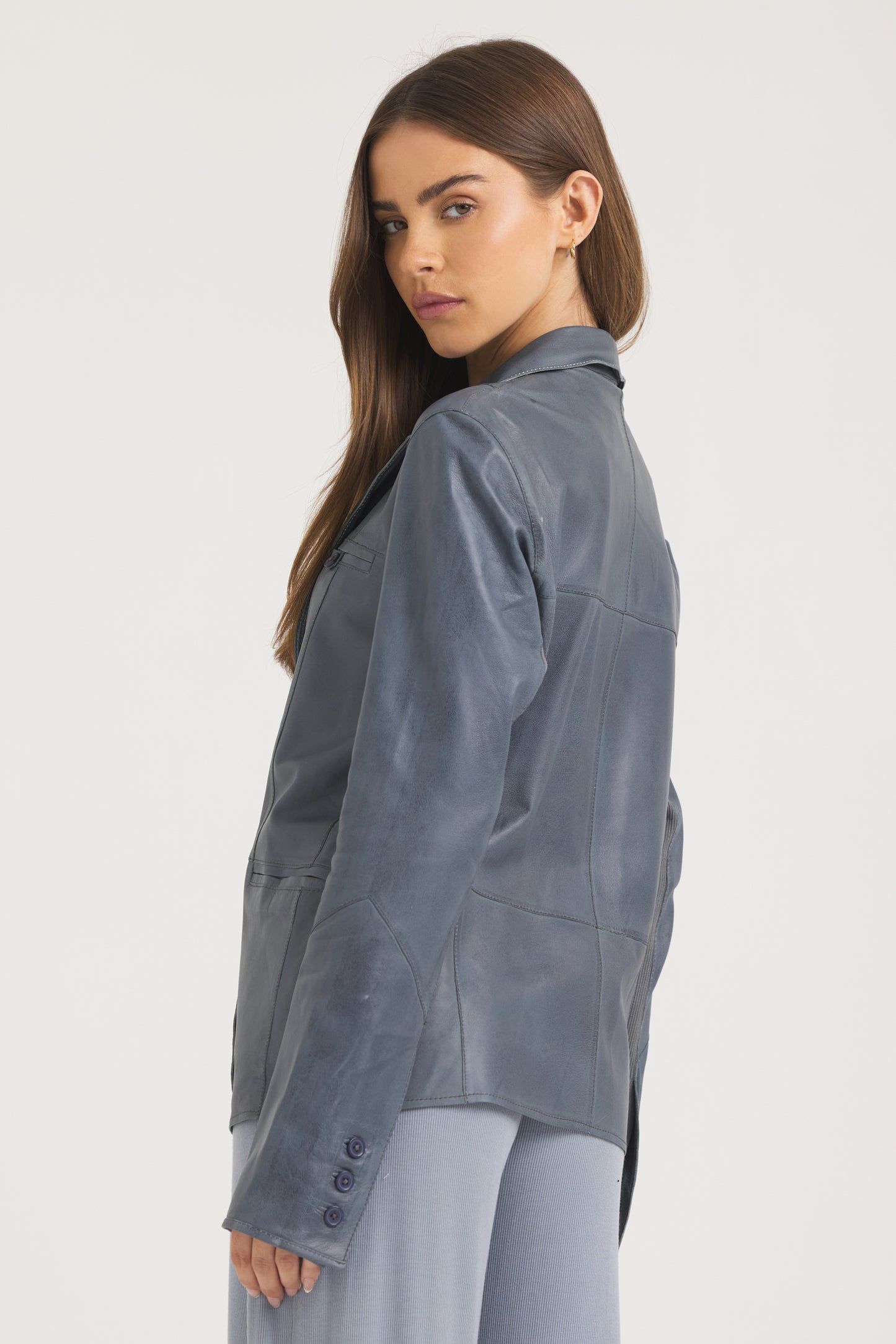 Cara Patina Leather Jacket Pewter