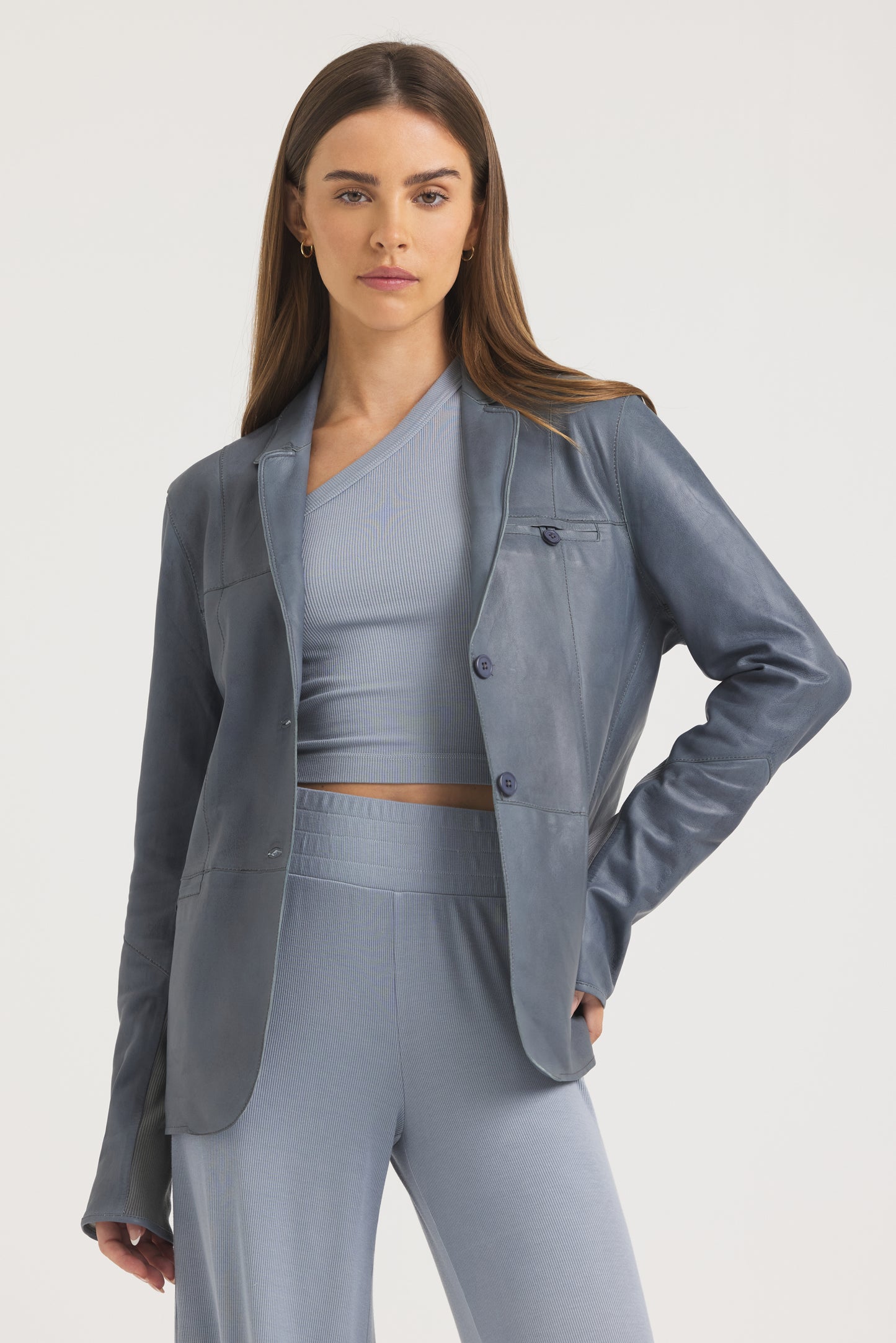 Cara Patina Leather Jacket Pewter