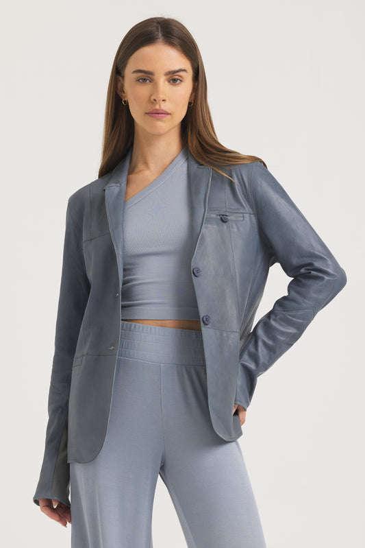 Cara Patina Leather Jacket Pewter