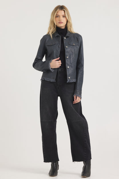 Alexa Burnished Leather Jacket Slate