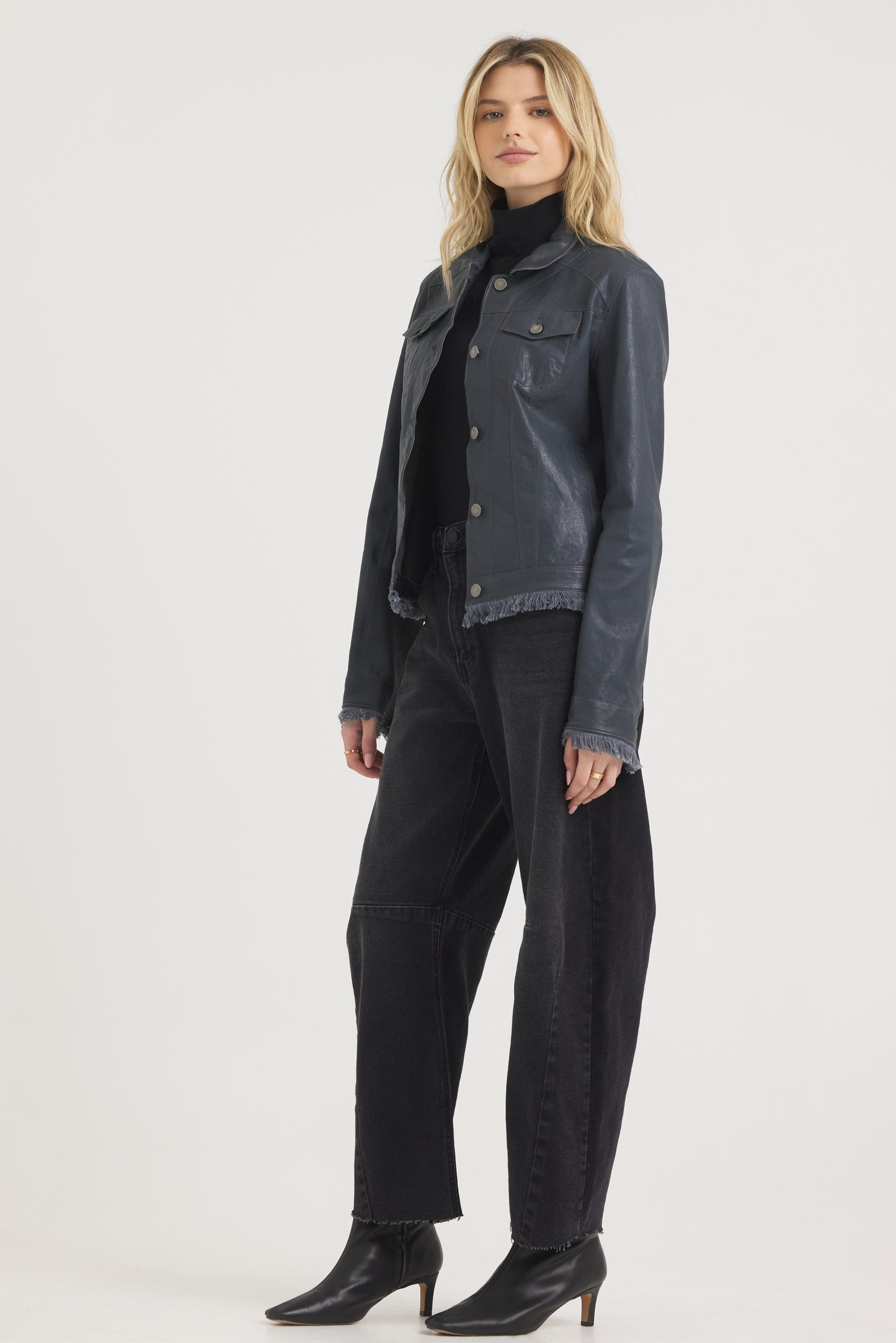 Alexa Burnished Leather Jacket Slate
