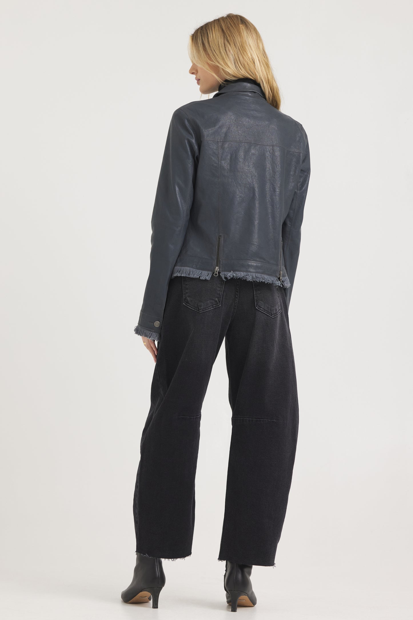 Alexa Burnished Leather Jacket Slate
