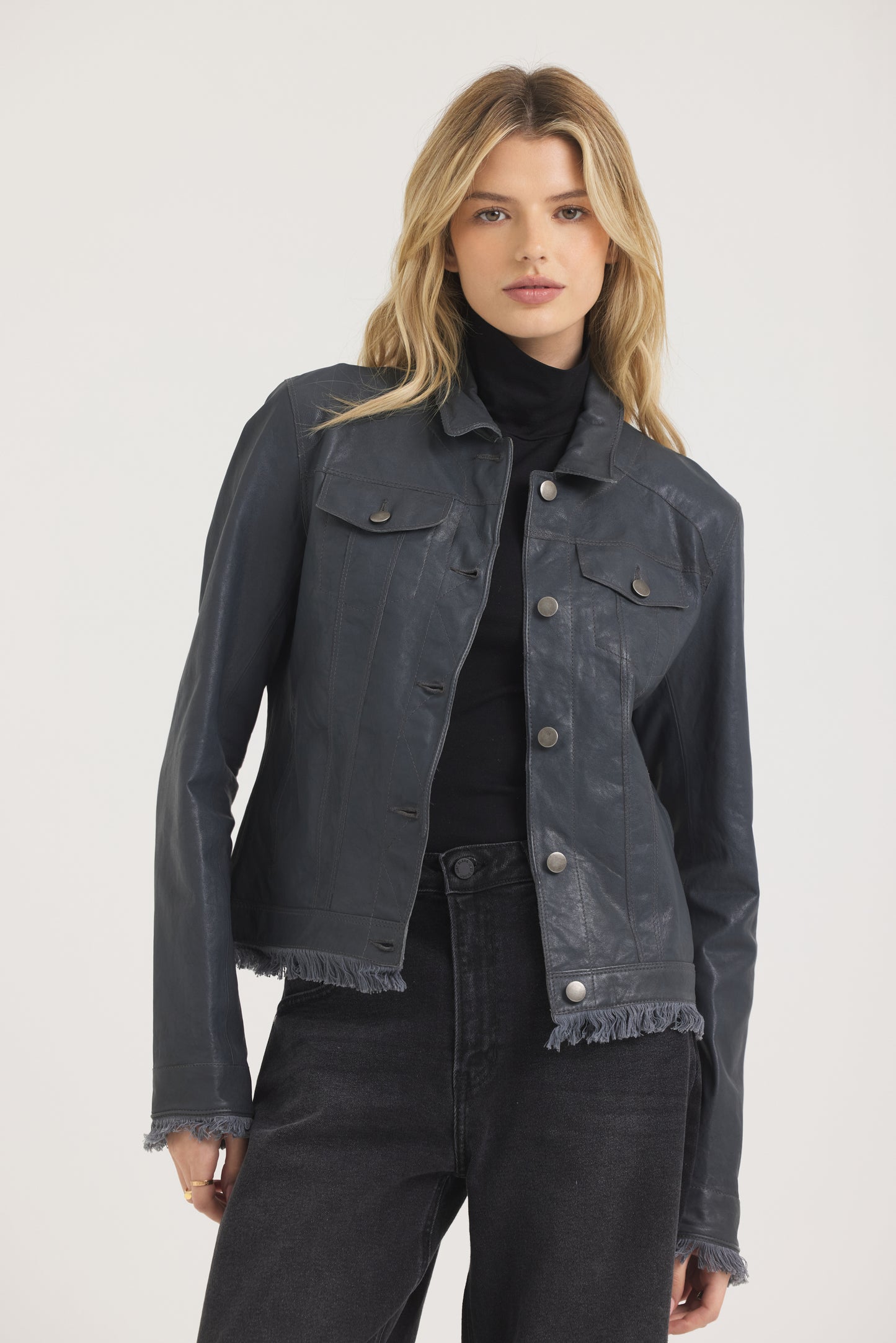 Alexa Burnished Leather Jacket Slate