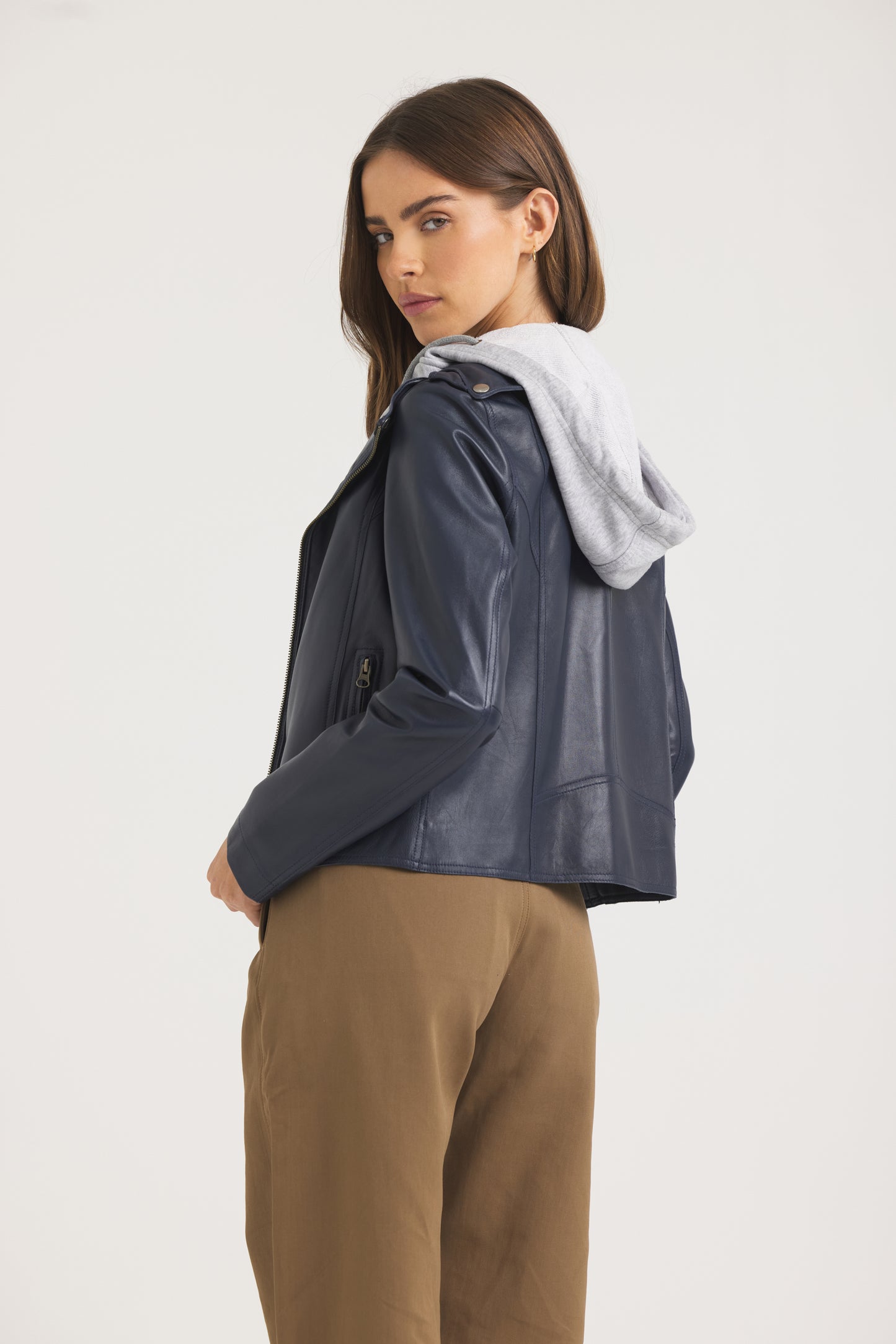 Molly Burnished Leather Jacket Indigo