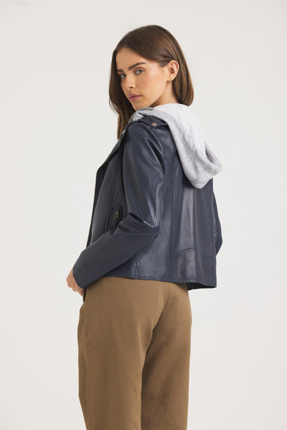 Molly Burnished Leather Jacket Indigo