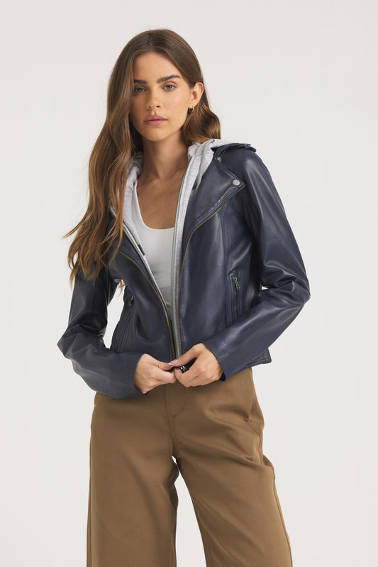 Molly Burnished Leather Jacket Indigo