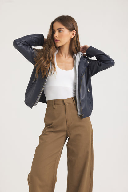 Molly Burnished Leather Jacket Indigo