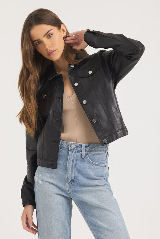 Alexa Burnished Leather Jacket Black/Silver - No Fringe